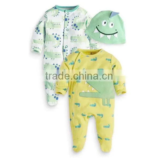 2016 Spring Bodysuit 3pcs Cartoon Animal Long Sleeve Baby Romper With Hat photo-4