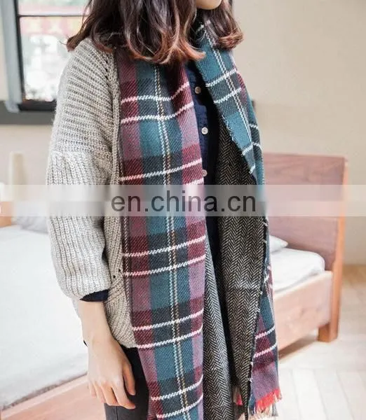 Plaid Cross Mixed Colors Women Winter Warmers Accessaries Woolen Scarves Shawls Women Fashion Scarves photo-4