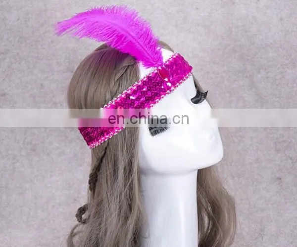 Ostrich Feather Headdress Feathers With Sequins Indian Head Band photo-5