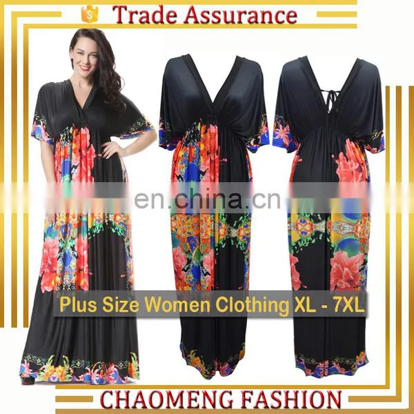 6028# Wholesale Black With Floral Print Maxi Bohemian Long Frog Dress Beach Plus Size Women Clothing