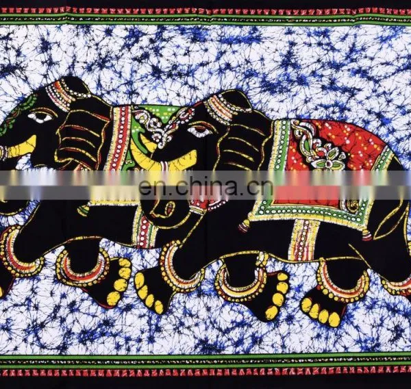 Elephant Pair Batik Indian Cotton Poster Wall Hanging Tapestry Table Cloth Boho photo-2