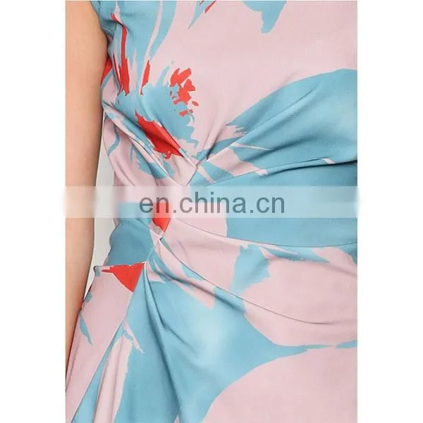Latest Women Clothing High Quality Cap Sleeve Print Side Ruched Dresses for Women photo-5