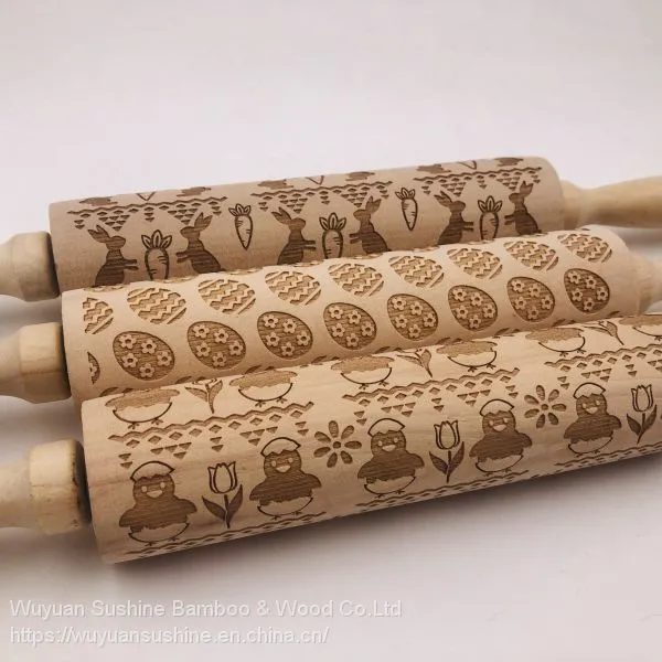 Rabbit Pattern Wooden Rolling Pin, Made of Chinese Cherry photo-4