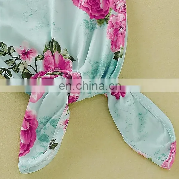 Soft Cotton Baby Sleeping Bag With Hairband Set Floral Print Baby Knotted Gown photo-4