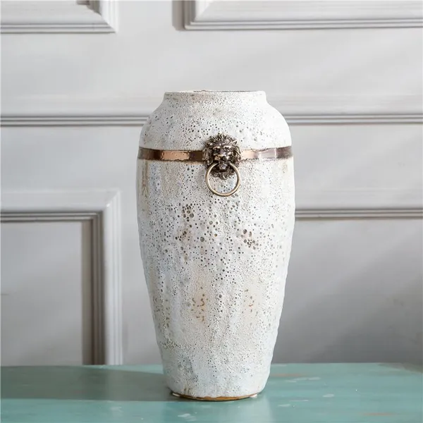 White Bubble Copper Ring Chinese Style Furniture Market Ceramic Vase For Hand Made Decor photo-4