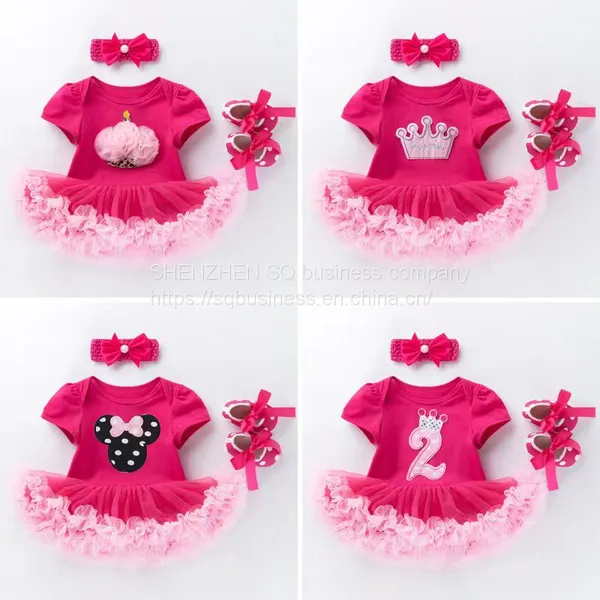 New Arrive Newborn Baby Girl Romper Jumpsuit+ Hair Accessories+Tutu Dress 3pcs Sets Party Birthday Tutu Dress Baby Girls Romper