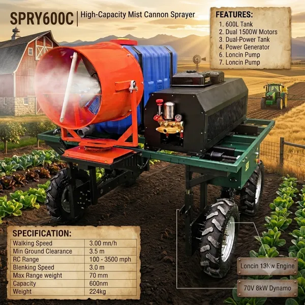 Remote Controlled High Efficiency Fog Cannon Spraying Machine 600L Tank for Agriculture and Dust Control