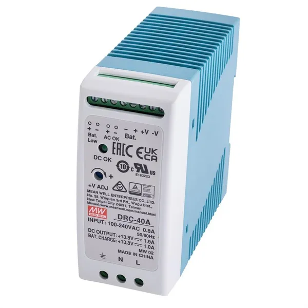 Mean Well DRC-40A 40W DIN Rail Power Supply 13.8V with Battery Charger UPS Function