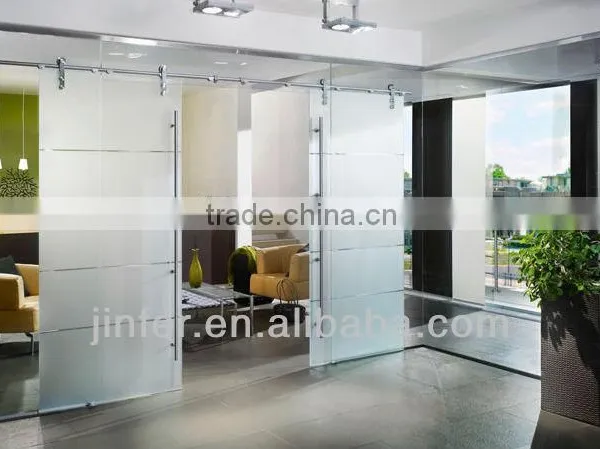 Modern Stainless Steel Glass Sliding Barn Door Interior New Rail Track SD0117700 photo-3