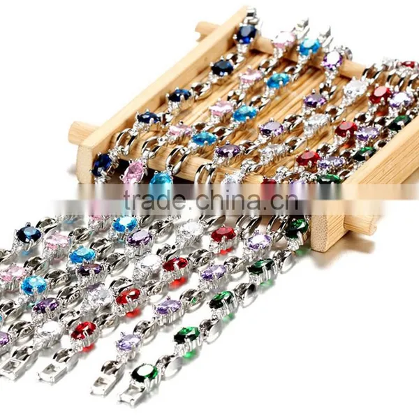 Hot 18K Gold Plated Copper Womens Multi Colored Stone Bracelet With Multi Colors photo-2