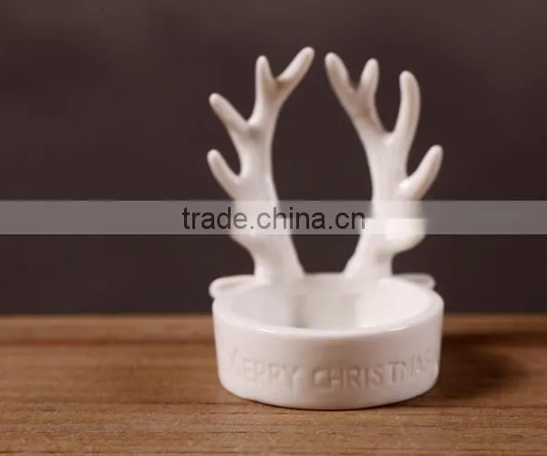 Christmas Decoration Ceramic Antlers Candlestick,Christmas Antlers Candelabra Candle Holders photo-4