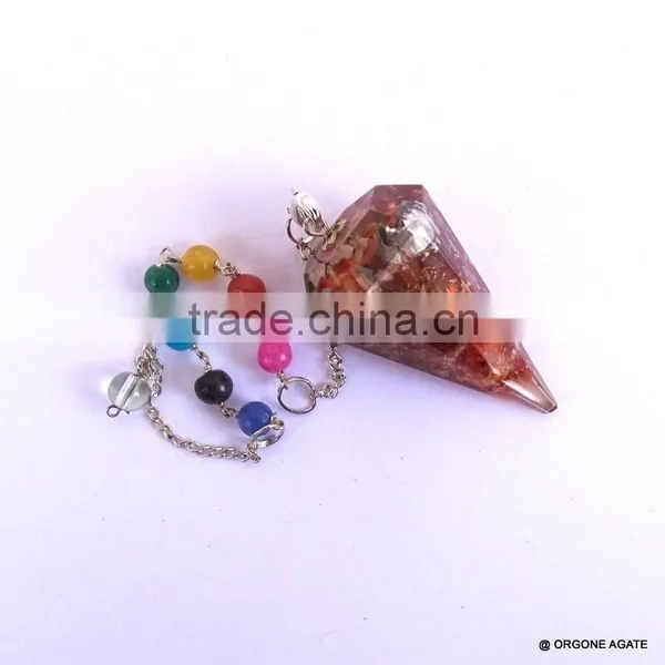 Reiki Healing Red Carnelian Orgone Pendulum With Chakra Chain photo-2