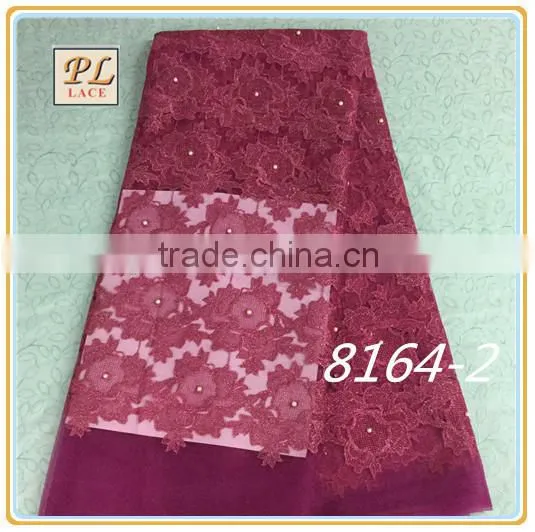 2015 New Design Top Sale Elegant Net Lace Fabric With Pearl for Wedding and Party photo-3