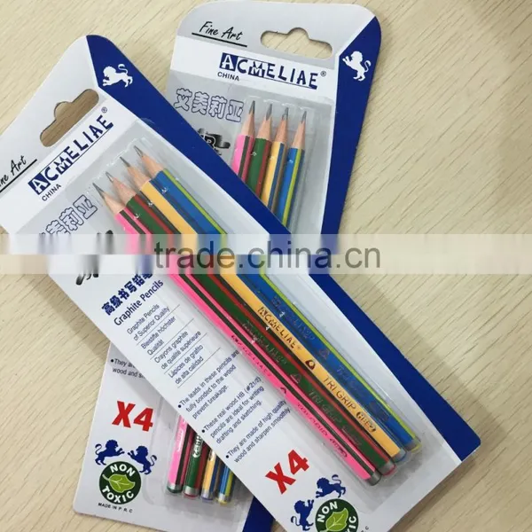 7" Standard Size Soft Wood Triangular Shape Color Striped HB Pencil Set in Blister Card photo-3