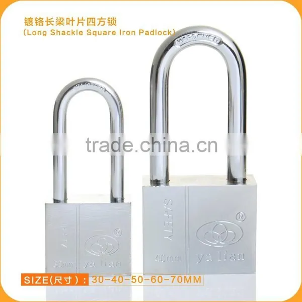 China Suppliers!!!Hardene Chrome Plated Long Shackle Square Iron Vane Key Padlock