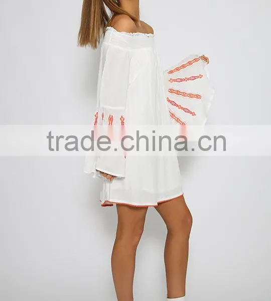 Hot-selling Off Shoulder Butterfly Sleeve Embroidered Stitch Tunic Dress photo-2