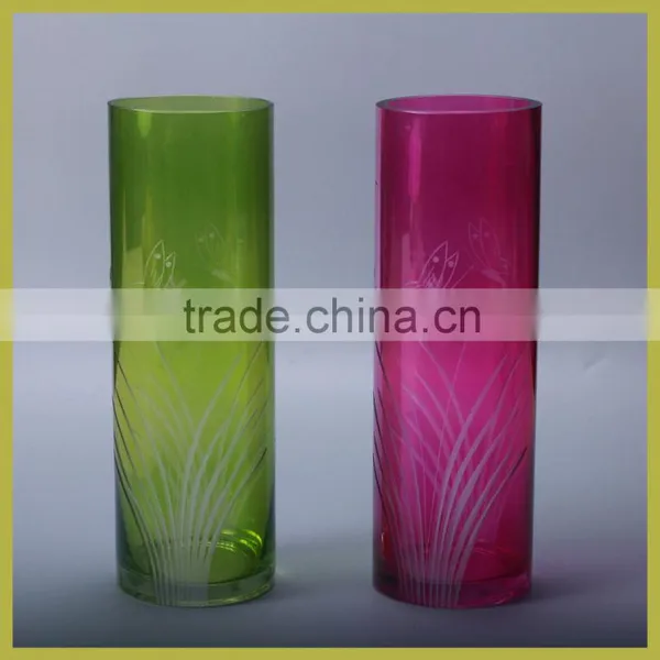 Cylinder Colored Glass Vase for Wedding Stage Decoration