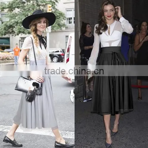 New Stylish Ladies Women Elegant High Waist Lace Mesh Pleated Long Skirt With Tie photo-2