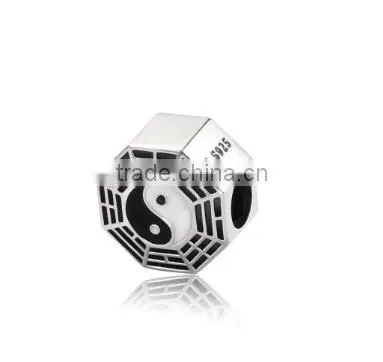 2016 Hot Sale 925 Silver Charm,White and Black Enamel Ying Yang Charm