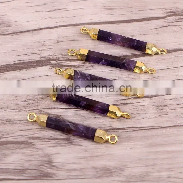 Natural Amethyst Quartz Stone Connector Beads, Gold Plated Edged Point Druzy Stones For Jewelry Making photo-4