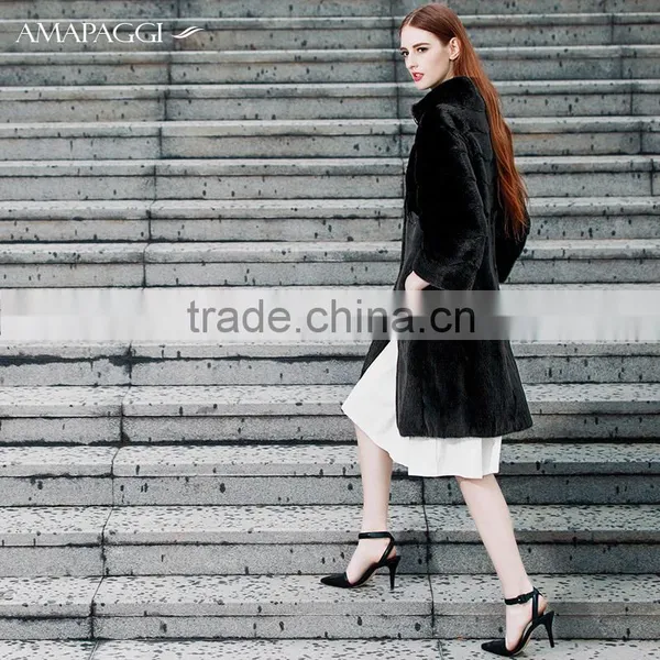 Factory Sale Long Black Natuarl Mink Fur Women Coat in China photo-3