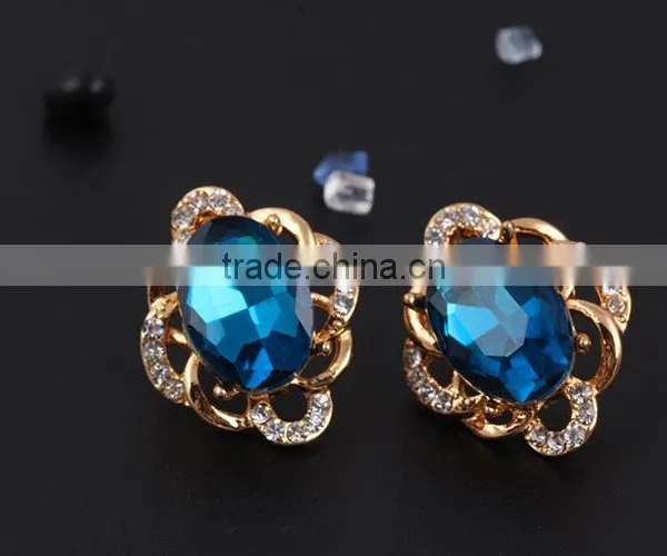 Online Shop Blue Zircon Stone Necklace Set Crystal Earring Jewelry Gold Plated photo-4