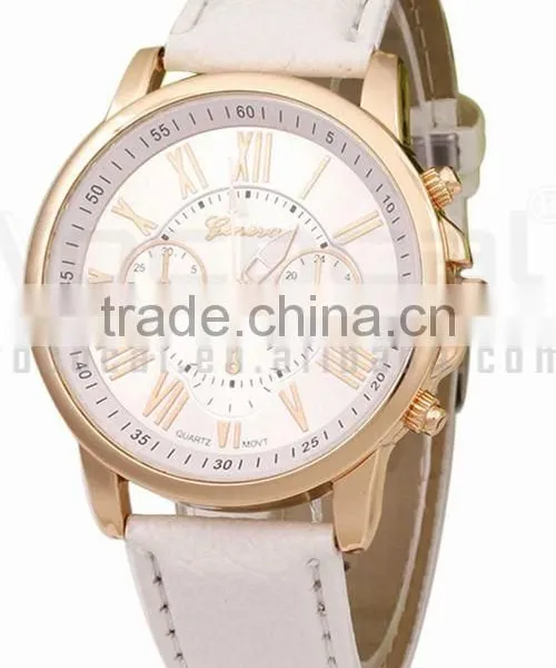 Fashion Lady Women PU Leather Strap Wrist Watch Quartz Wristwatch White photo-2