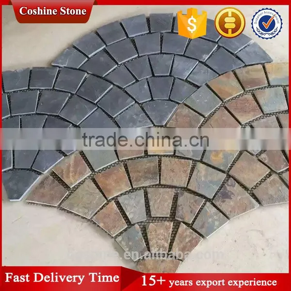 Fan Shaped Black and Rusty Natural Basalt Stone Mesh photo-2
