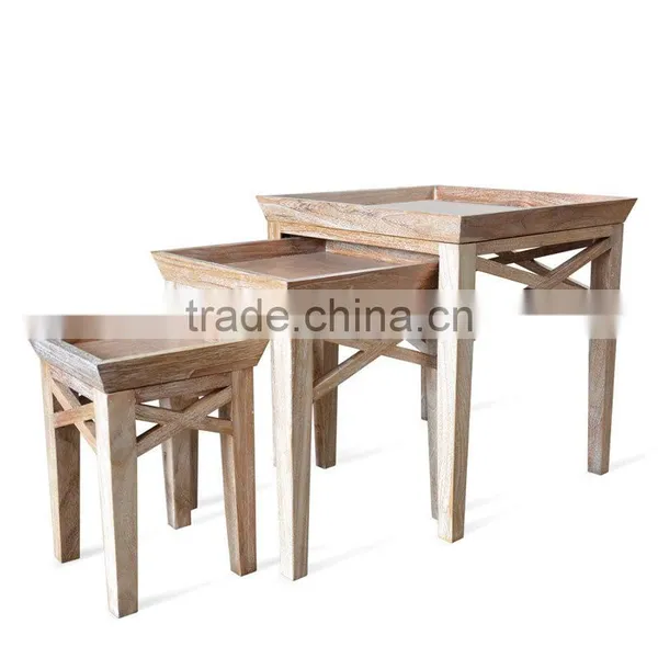 Side Table Stackable Berlin Whitewashed Teak Wood photo-3