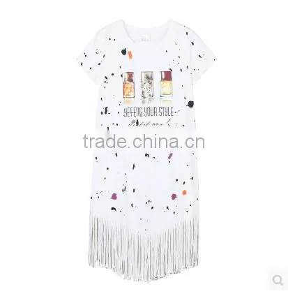Guangzhou Wholesale Clothing OEM Black Print Short Sleeve Midi Tassels Dress photo-5