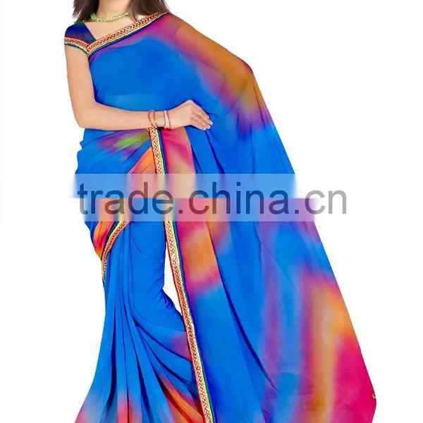 Spray Printed Designer Saree in Chiffon Sari Fabric photo-2