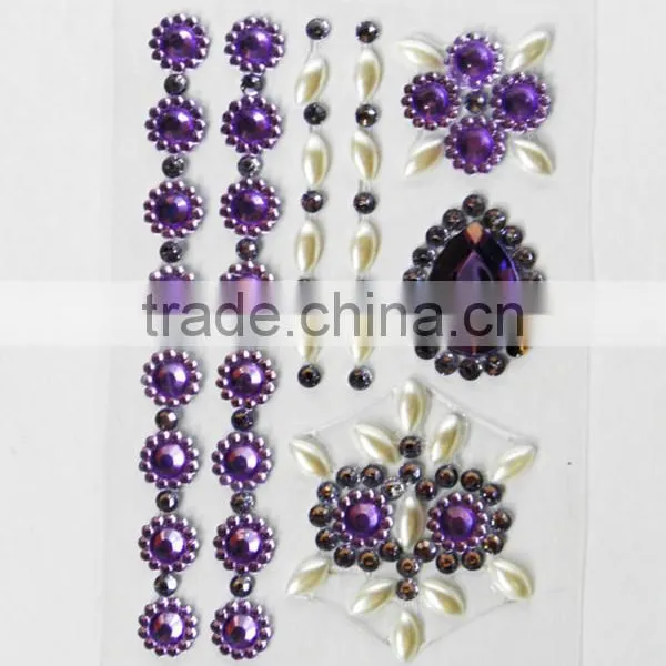 Set Of 4 Stick On Self Adhesive Gems Colorful Rhinestones,DIY Peel Off Jewels Pearls Sticker Sheet photo-3