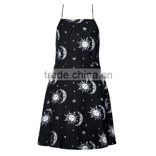 New Fashion Print Women Party Dresses Spaghetti Strap Backless Dress photo-3