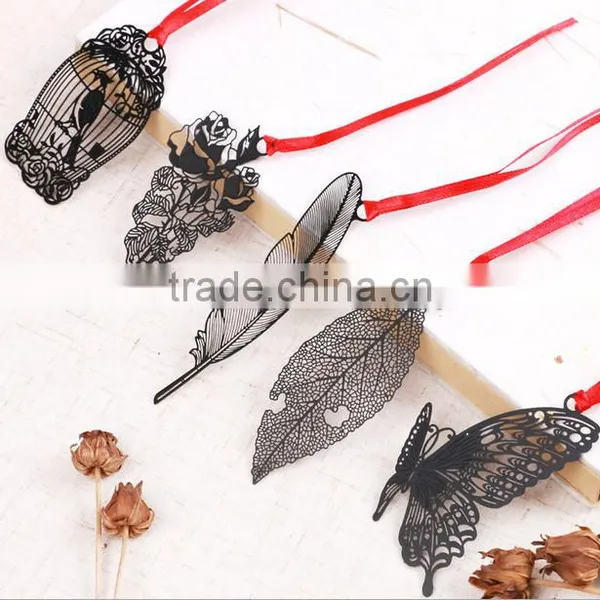 Fashion Black Thin Leaf Bookmark Diy Gun Black Metal Leaf Bookmark Tags for Christmas Gifts 2016 photo-3