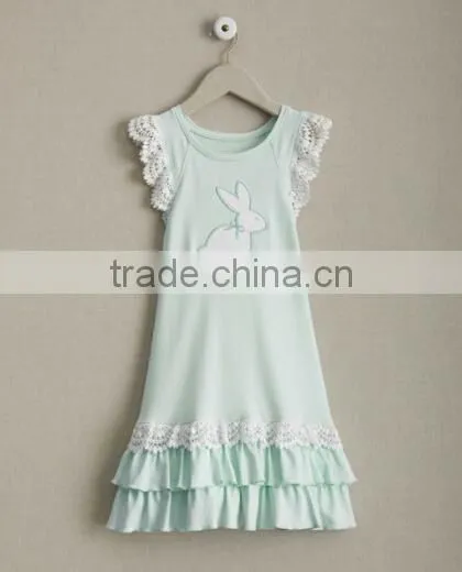 2017 Spring New Arrive Easter Bunny Dress Baby Girls Knitted Cotton Rabbit Appliqued Lace Dress photo-3