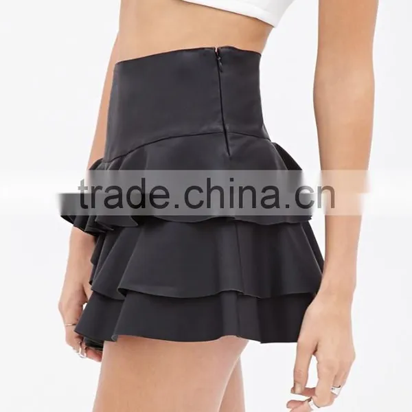 2015 High Quality Ladies Short Skirt Ruffled Faux Leather Skirt photo-2