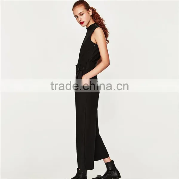 Cotton Sleeveless Long All Black Formal Jumpsuits and Rompers photo-3