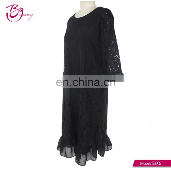 2017 Latest Korea Style Black Color Elegant Lace Three Quarter Sleeve Party Dress Evening Wear photo-4