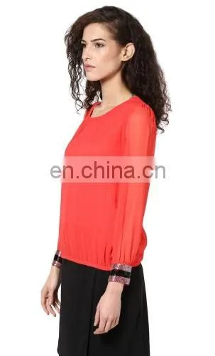 New Comfortable Cutting Ladies Fit Hot Summer Beautiful Latest Sexy Hot Red Fancy 3/4 Sleeves Blouse Tops Tunics Women Dress photo-2