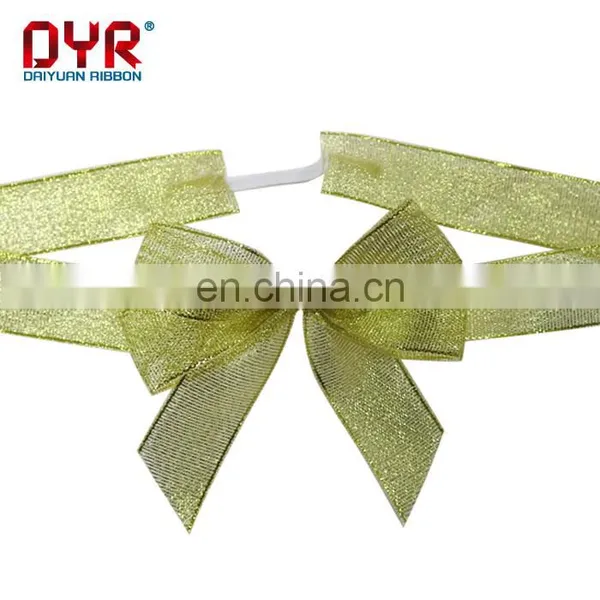Gold pre-tied ribbon gift bow with elastic band