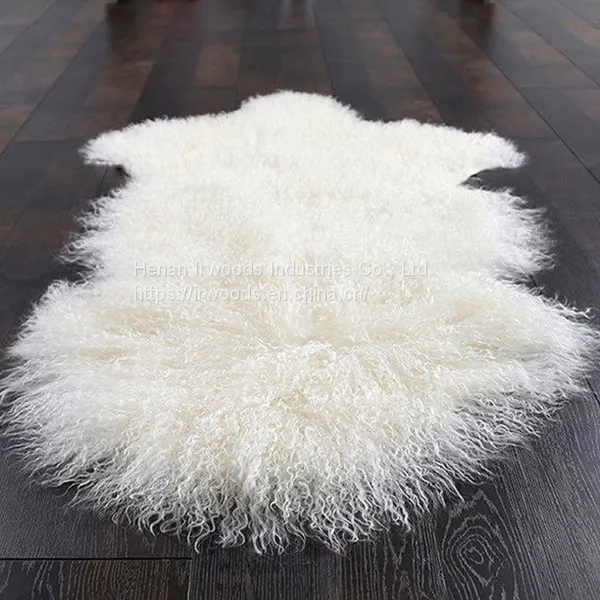 Mongolian Fur Tibetan Lambskin Sheepskin Throw Blanket Pelt Tan Beige Grey