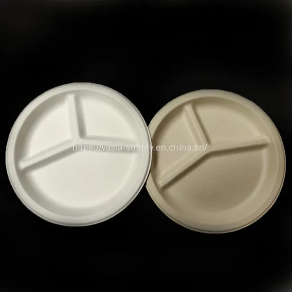 9 Inch Heavy-Duty Plates Low Price Package 100% Compostable 500 Pack 3 Compartment Eco-Friendly Disposable Sugarcane Pulp Bagasse Plates photo-2