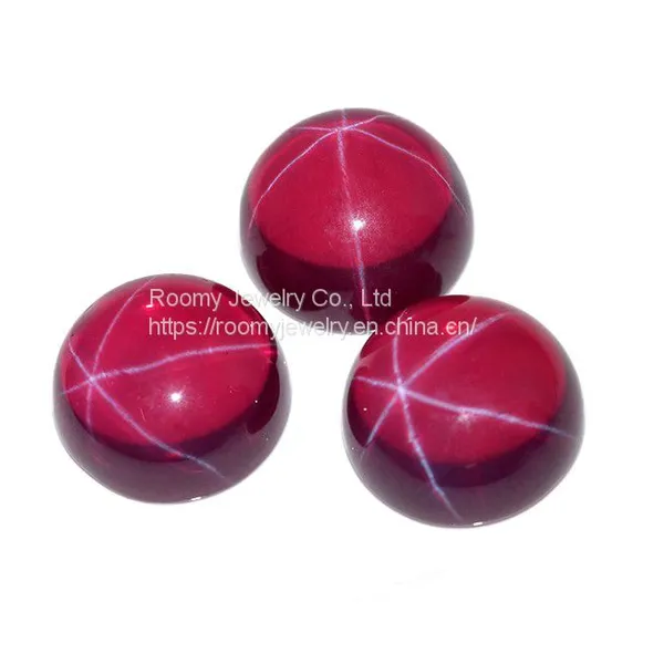 Hot Sale High Quality Loose Synthetic Gemstone Ruby Star Sapphire Round Cabochon 6 Rays Flat Back
