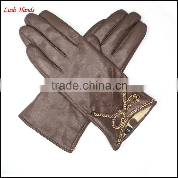 Popular Simple Style Brown Leather Gloves for Women photo-4