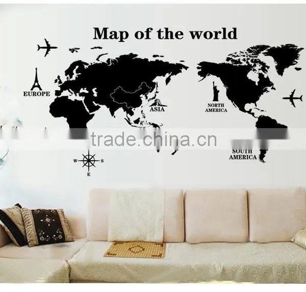 ALFOREVER Black Pvc Removable Wallmap Wall Sticker,wallmap Wall Decals photo-4