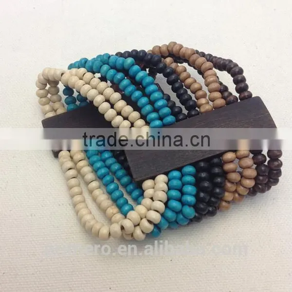 New Designer Bohemia Wood Boho Beads Bracelet Beaded Multilayer Stretch Bangles photo-4