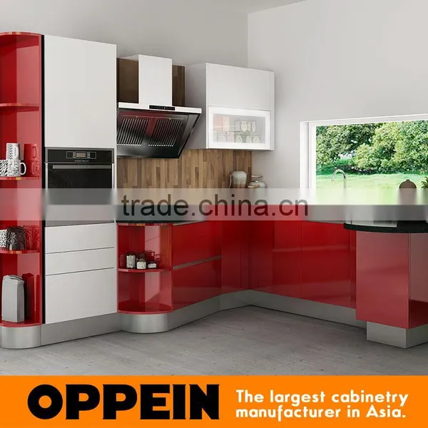 Kenya Exhibition Red Lacquer Cupboard MDF Wooden Kitchen Cabinet photo-3