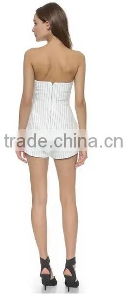 Women Strapless Bright Stripped Pleated Deign Short Jumpsuit With Plastic Bones Inside Visible Back photo-2