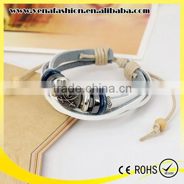Italian White Leather Bracelet, Leather Skull Bracelets photo-2