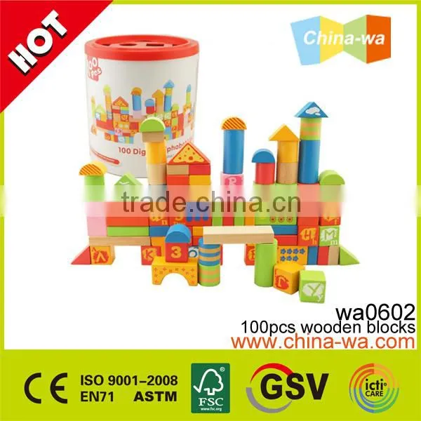 Confirm to EN71 ASTM 100pcs Colorful Wooden Building Blocks Toys Quality Choice